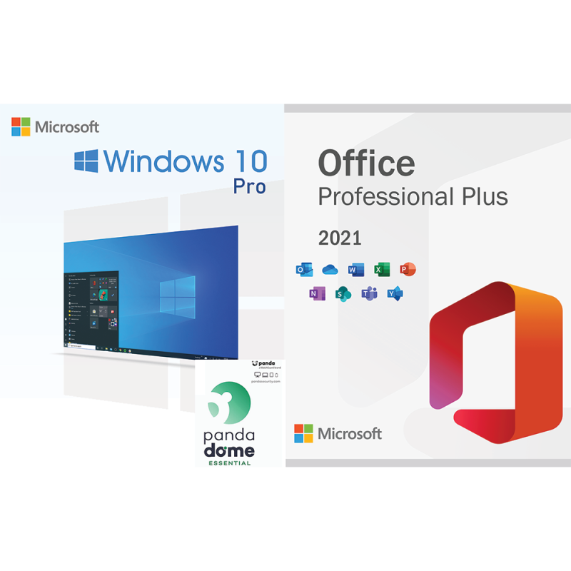 Microsoft Windows 10 Pro Retail & Office 2021 Pro Plus ISO + Panda Dome Essential, PC, digital software bundle