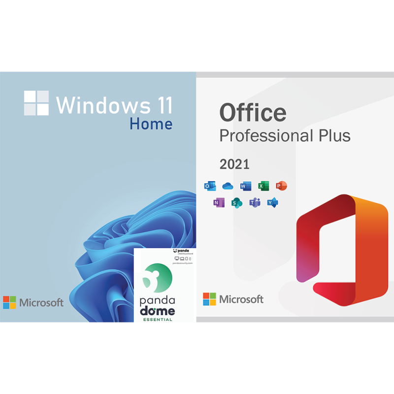 Microsoft Windows 11 Home OEM & Office 2021 Pro Plus ISO + Panda Dome Essential, PC, digital software bundle